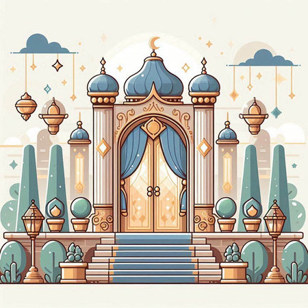 Vector illustration of arabic temple in flat style. Design element for Ramadan Kareem greeting card.のイラスト素材
