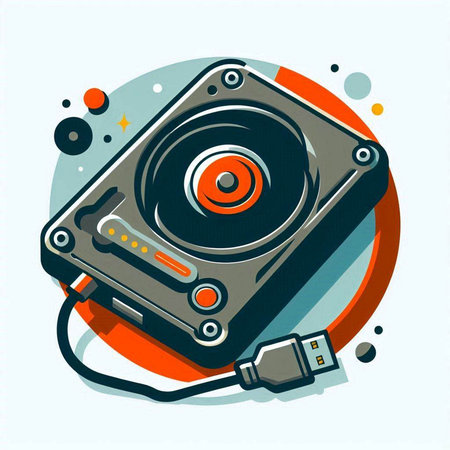 Illustration of a turntable with headphones. Vector illustration.のイラスト素材
