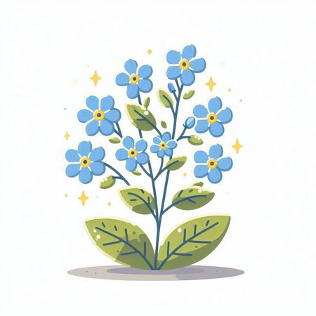 Blue forget-me-not flowers on white background. Vector illustration.のイラスト素材
