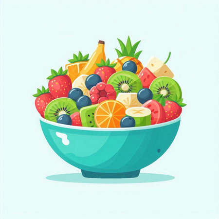 Healthy fruit salad in bowl. Vector illustration of a healthy food.のイラスト素材