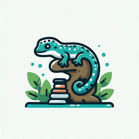 Lizard on a rock. Vector illustration in flat linear style.のイラスト素材