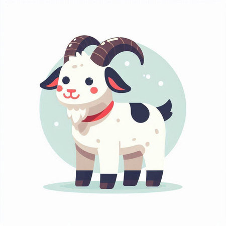 Cute cartoon goat. Vector illustration in flat style on white background.のイラスト素材