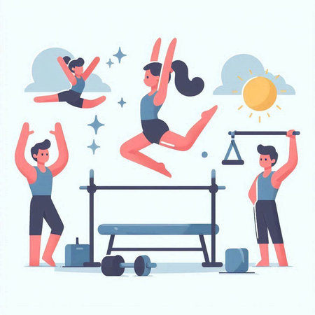 Vector illustration of a man doing yoga in a flat style. The concept of healthy lifestyle.のイラスト素材