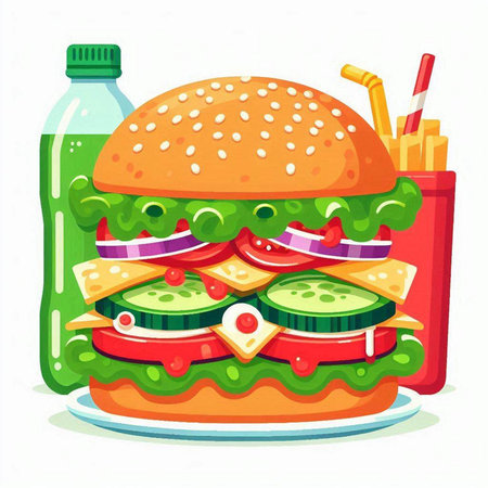 Hamburger icon. Fast food. Vector illustration in cartoon styleのイラスト素材