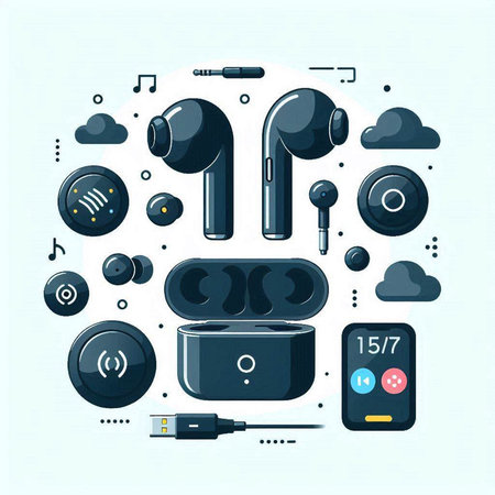 Vector set of modern flat icons in the form of headphones on a white backgroundのイラスト素材