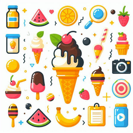 Cute kawaii ice cream cartoon collection. Vector illustration.のイラスト素材