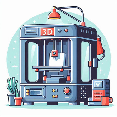 Vector illustration of 3d printer in flat style. Isolated on white background.のイラスト素材