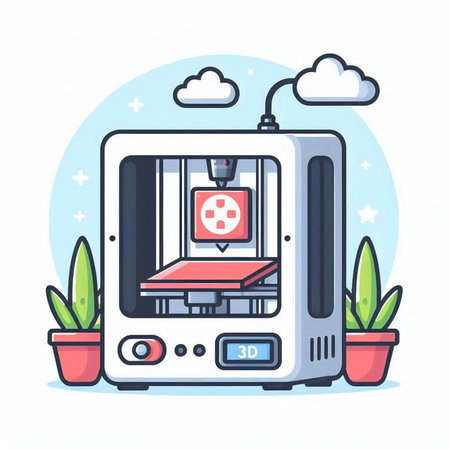 3d printer in flat style. Vector illustration of modern technology.のイラスト素材