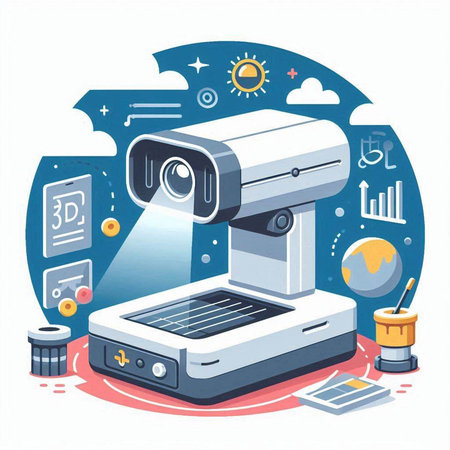 Vector illustration of augmented reality equipment in flat design style. Video camera.のイラスト素材