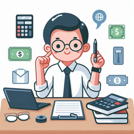 Businessman working at his desk. Vector illustration in cartoon style.のイラスト素材