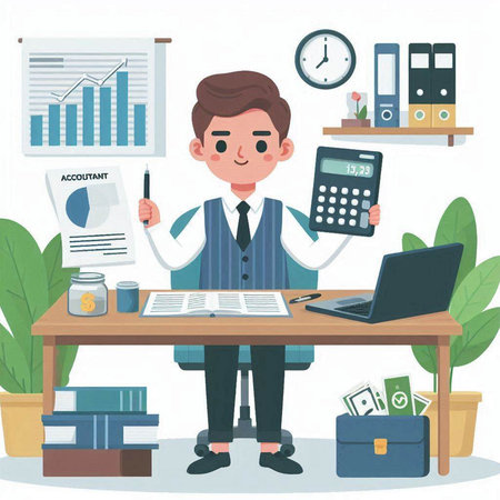 Businessman working in office. Vector illustration in flat cartoon style.のイラスト素材