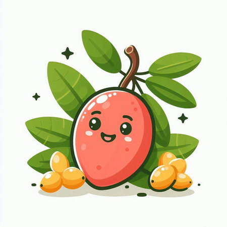 Cute mango fruit character isolated on white background. Vector illustration.のイラスト素材