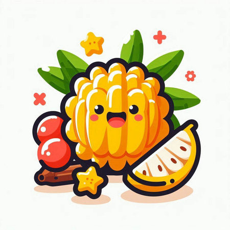 Cute kawaii pumpkin fruit character vector illustration isolated on white background.のイラスト素材