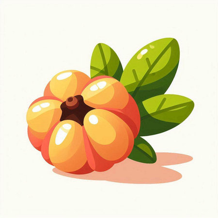 Illustration of a pumpkin with leaves isolated on a white background.のイラスト素材