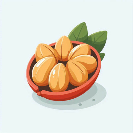 Peeled pistachio nuts in a bowl. Vector illustration.のイラスト素材