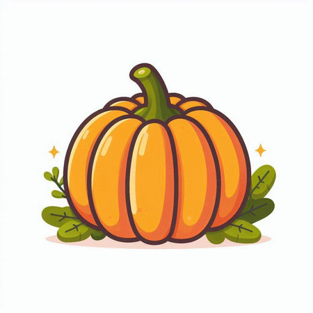 Pumpkin vector illustration isolated on white background. Cute cartoon pumpkin icon.のイラスト素材