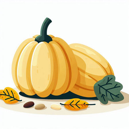 Pumpkin and autumn leaves on a white background. Vector illustration.のイラスト素材