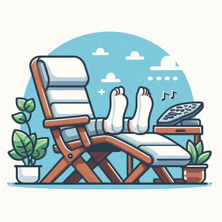 Illustration of a deck chair with feet on the deck chair.のイラスト素材