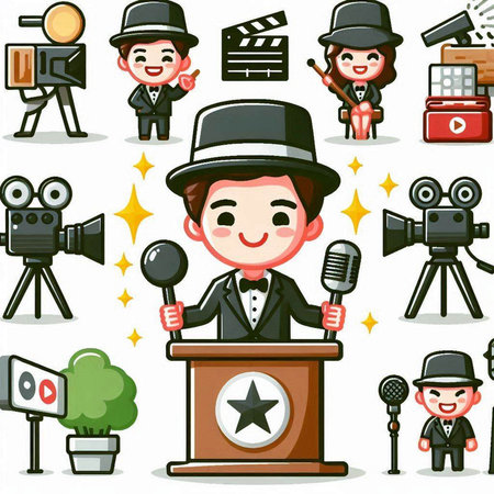 cartoon man with different types of media and entertainment. vector illustrationのイラスト素材