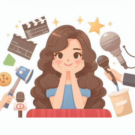 Illustration of a Girl Listening to Music with a Microphoneのイラスト素材