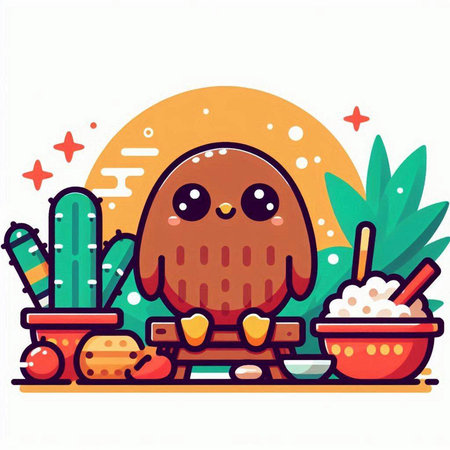 Illustration of a Cute Chocolate Easter Egg in a Cactus Potのイラスト素材