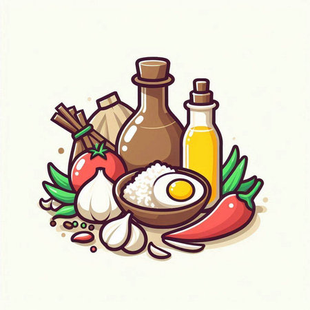 Illustration of a set of ingredients for cooking. Vector illustration.のイラスト素材