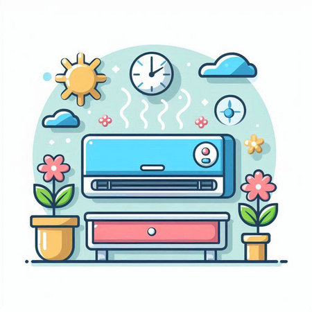 Air conditioner flat color line icon. Modern vector illustration for web site design and mobile appのイラスト素材