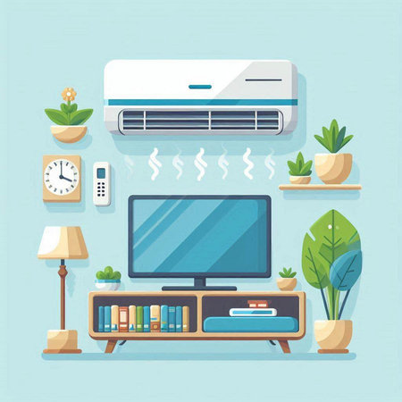 Air conditioner in the living room. Flat style vector illustration.のイラスト素材