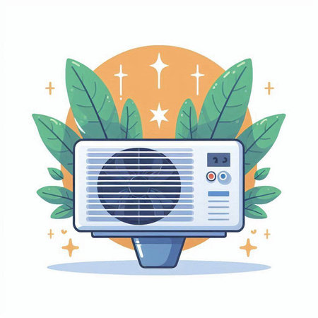 Vintage radio with palm leaves. Vector illustration in flat style.のイラスト素材