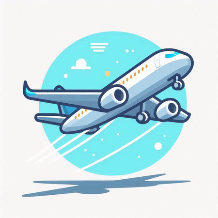 Airplane on the background of the blue circle. Vector illustration.のイラスト素材