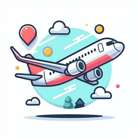 Airplane flying in the sky. Vector illustration in flat style.のイラスト素材