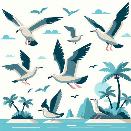 Seagulls on the seashore. Vector illustration.のイラスト素材