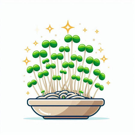 Illustration of microgreens in a bowl. Vector illustration.のイラスト素材
