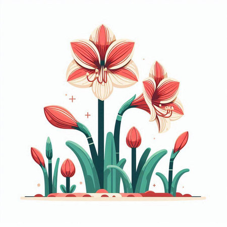 Beautiful red flowers on a white background. Vector illustration in a flat style.のイラスト素材