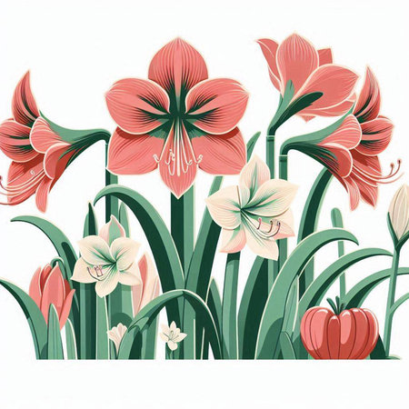Flower background with amaryllis and tulips. Vector illustration.のイラスト素材