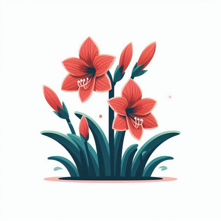 Beautiful red lily flowers. Vector illustration in cartoon style.のイラスト素材