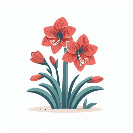 Amaryllis flowers on a white background. Vector illustration.のイラスト素材