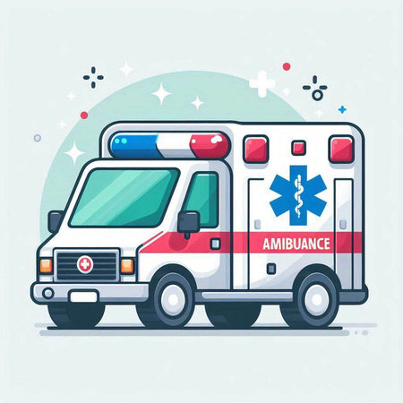 Ambulance vehicle. Flat illustration of ambulance car vector icon for web designのイラスト素材