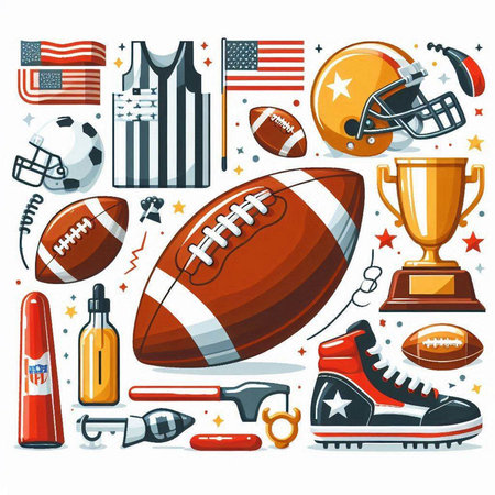 American football icons set. Vector illustration of american football elements.のイラスト素材