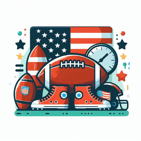 American football, rugby ball and helmet with American flag. Vector illustrationのイラスト素材