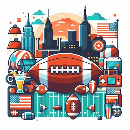 American football, rugby and american football. Vector illustration in flat styleのイラスト素材