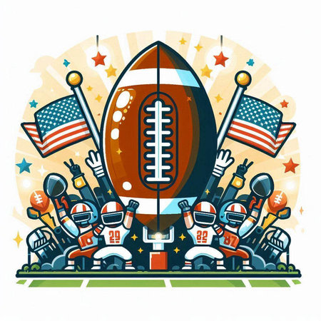 American football vector illustration, american football team with flags, stars and ballsのイラスト素材