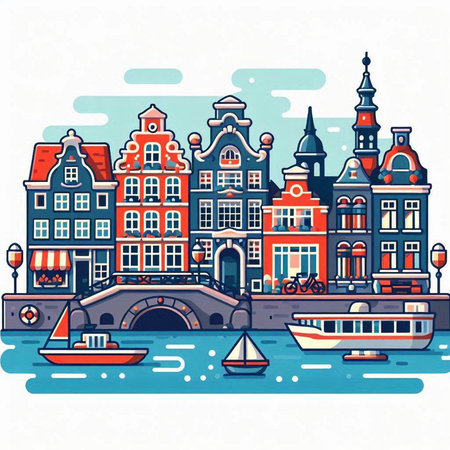 Amsterdam. Holland. Vector illustration. Can be used for banner, poster or print.のイラスト素材