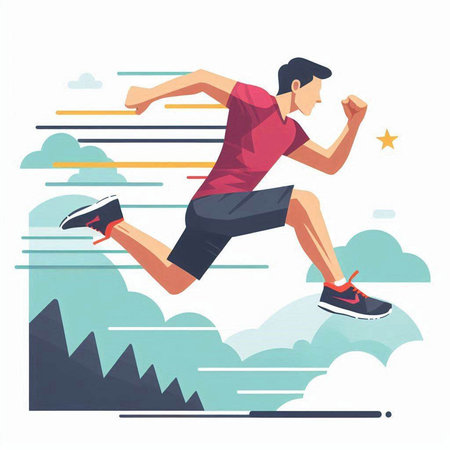 Running man. Vector illustration in flat cartoon style. Healthy lifestyle.のイラスト素材