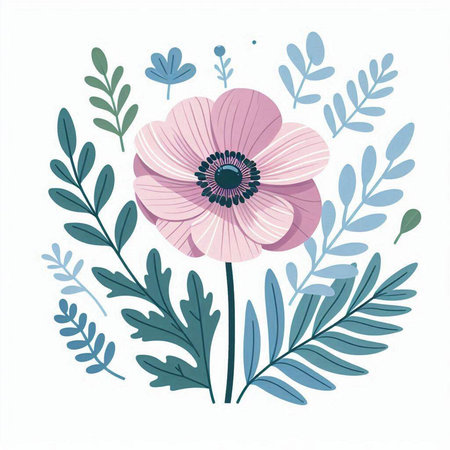 Floral card with anemone. Hand drawn vector illustration.のイラスト素材