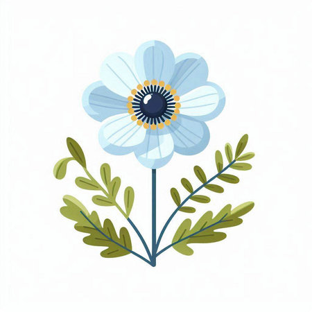 Beautiful blue anemone flower isolated on white background. Vector illustration.のイラスト素材