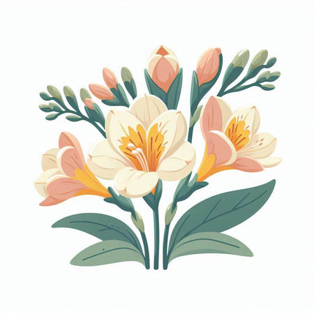 Bouquet of lilies isolated on white background. Vector illustration.のイラスト素材