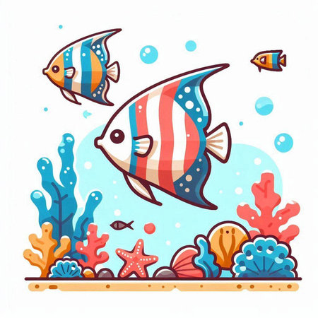 Underwater world. Cute cartoon fish. Underwater world. Vector illustrationのイラスト素材