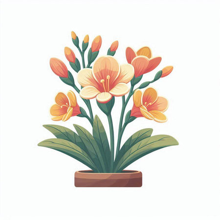 crocuses flowers in ceramic pot isolated icon vector illustration desingのイラスト素材