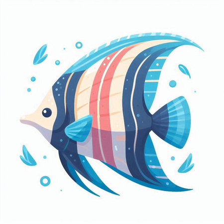 Vector illustration of a blue and pink striped tropical fish on a white backgroundのイラスト素材